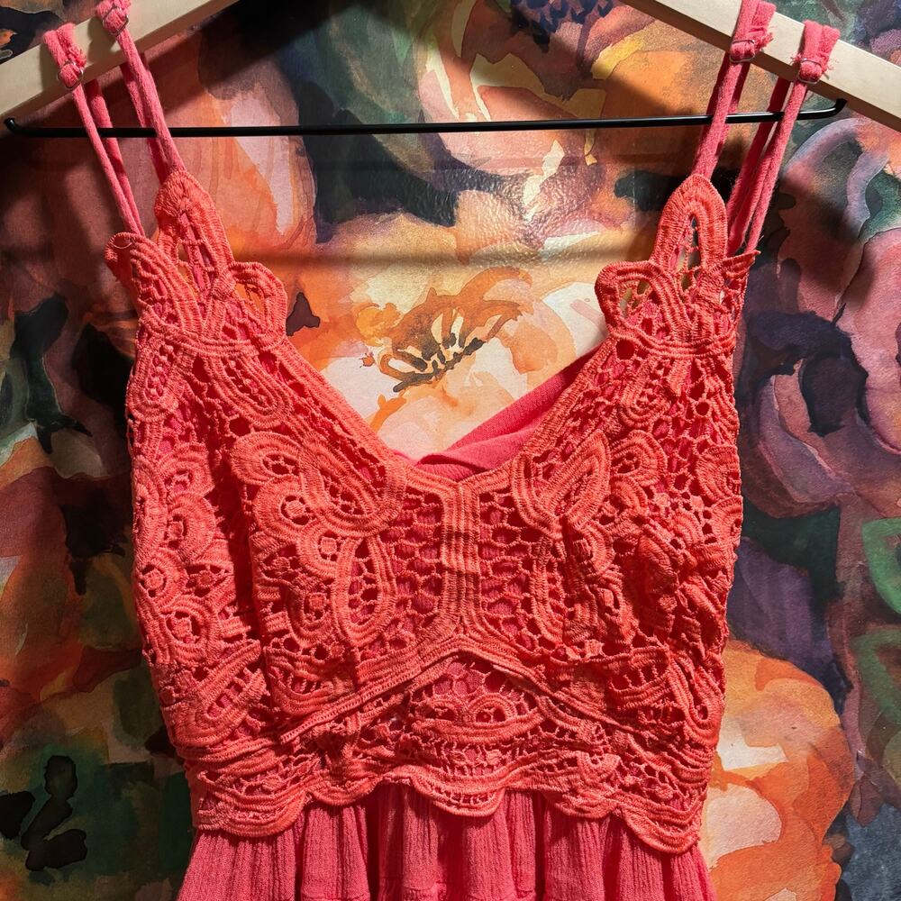 Coral Ruffle Tiered Cami Peplum Tank Top szS Y2K,fairy, festival, boho, concert - Picture 3 of 7